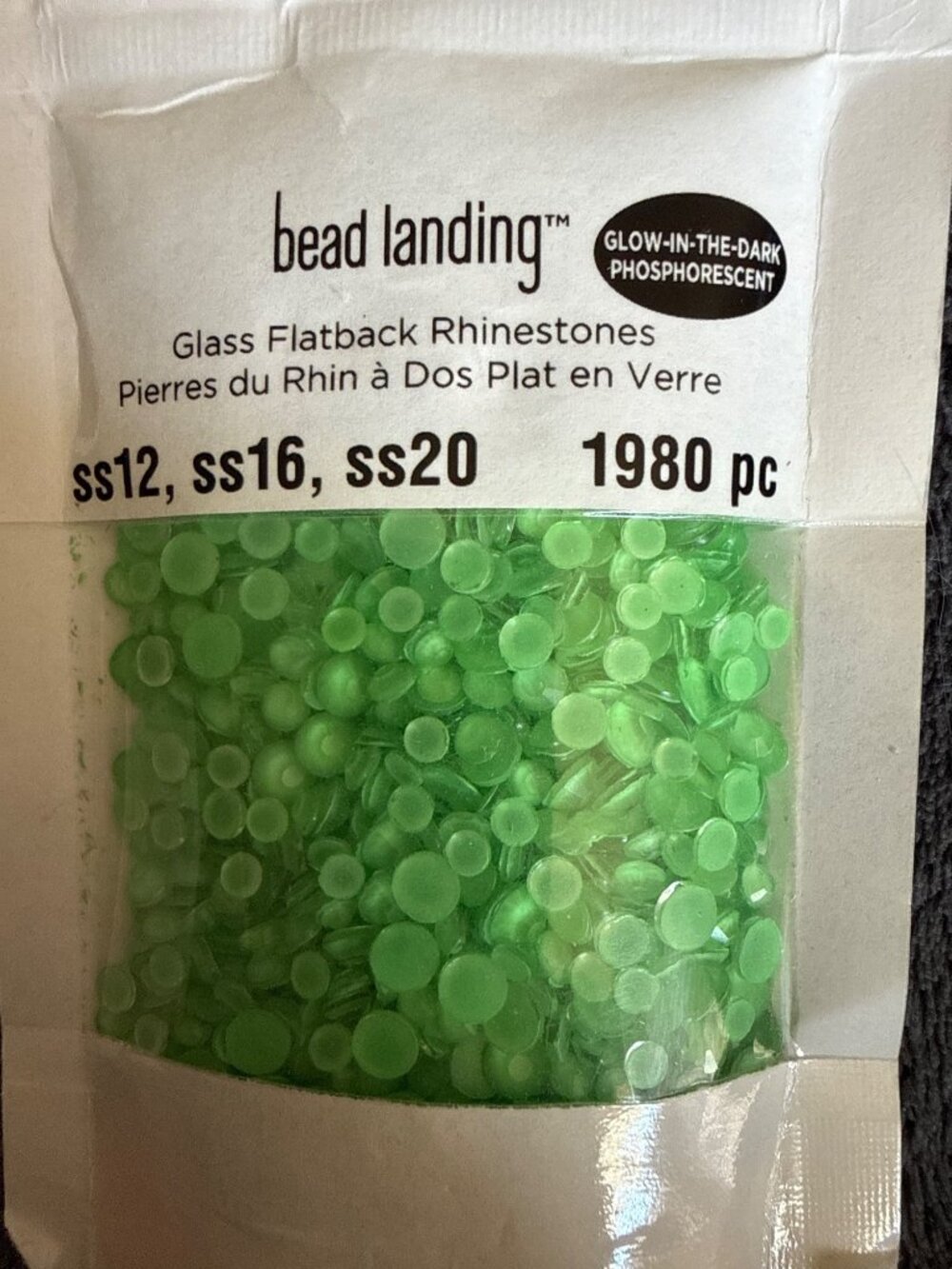 Bead Landing Glow-In-The-Dark Glass Flatback Rhinestones Neon Green & Blue SS12/ - Picture 3 of 4